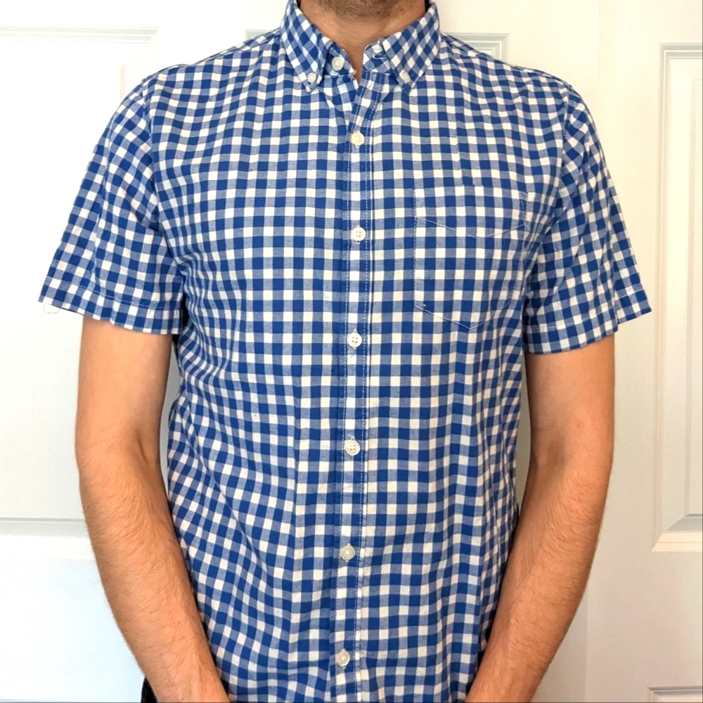 Blue Checkered Slort-Sleeve Button Down
